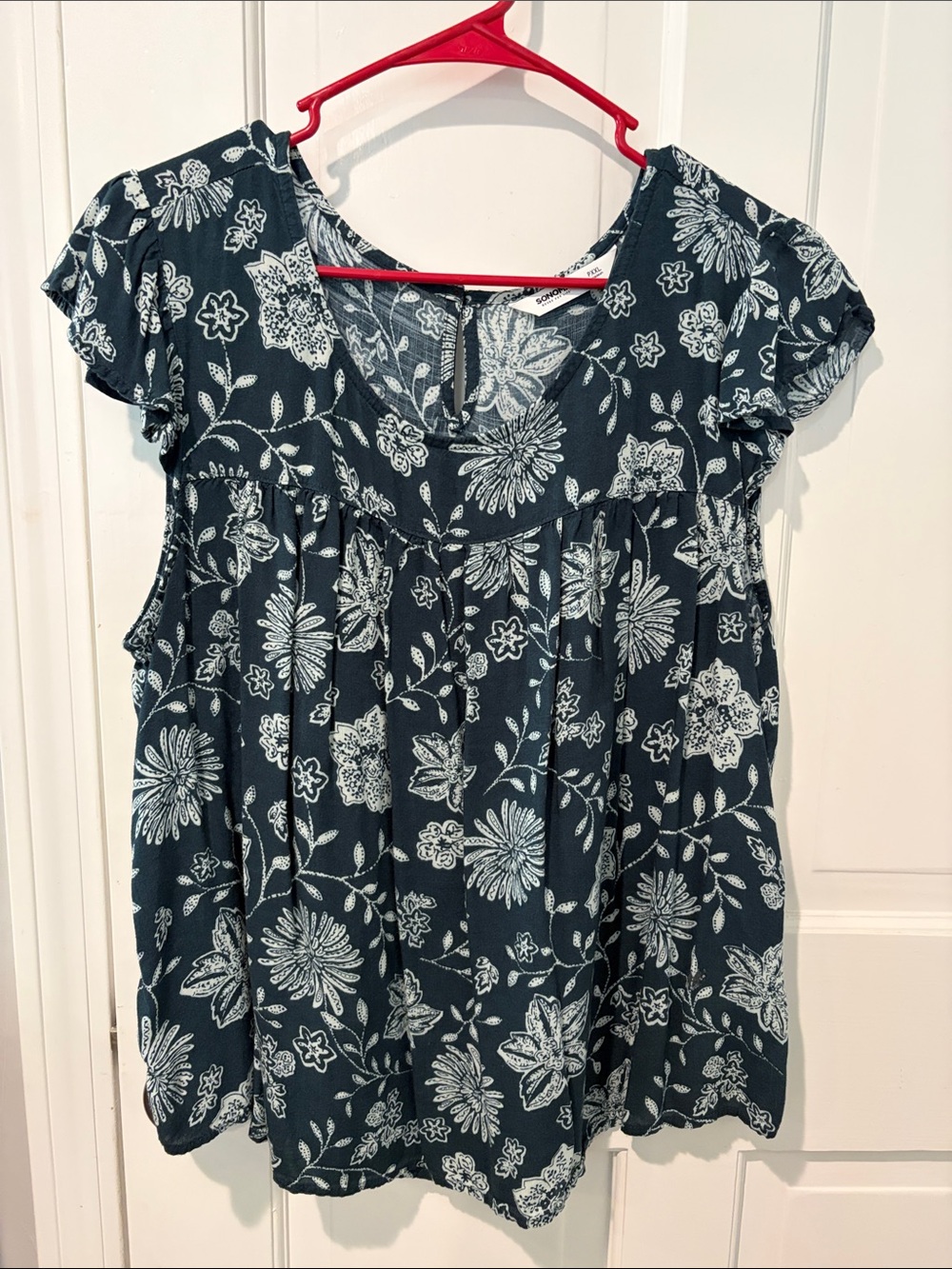 Women's Floral Short Sleeve Blouse - Green & White